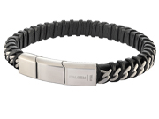 Mens Leather & Stainless Steel Bracelet