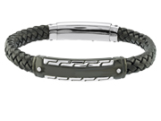 Mens Leather & Stainless Steel Bracelet