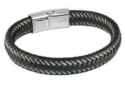 Mens Leather & Stainless Steel Bracelet