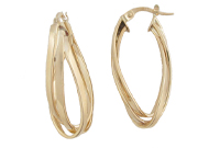 Twisted Triple Yellow Gold Hoop Earrings