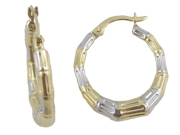 Bamboo patterned Yellow Gold Hoop Earrings