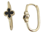 Clover-Leaf Black Onyx Yellow Gold Earrings