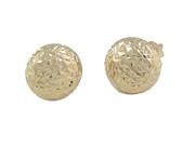 Diamond-Cut Button Yellow Gold Earrings