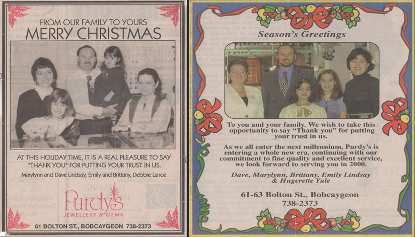 One of our traditions at Purdys Jewellery was putting a Christmas greeting in the local paper, thanking all of our wonderful customers for the patronage they had given us.